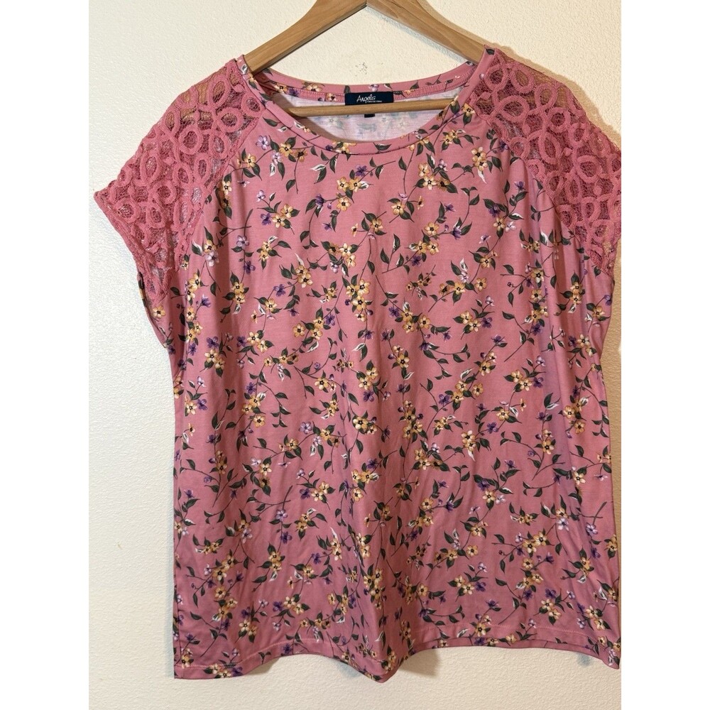 Angels Women's Short Sleeve Floral Top - peach - Size XL - Picture 5 of 8